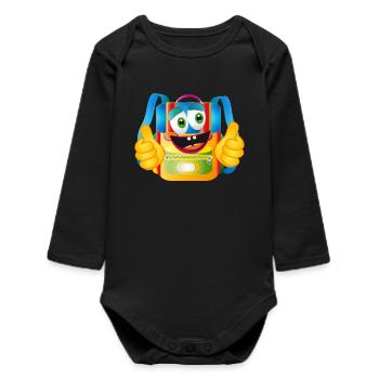 Cartable de dessin animé amusant avec pouces vers le haut - Body bébé manches longues biologique - noir - Devant