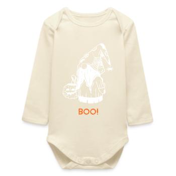 Halloween Garden Gnome BOO Funny - Baby Organic Long-Sleeved Bodysuit - soft Ecru - Front