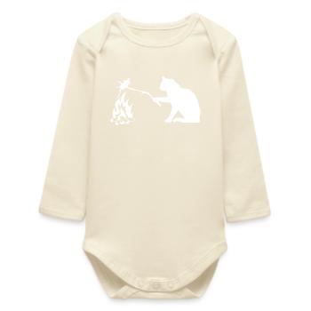 Silent Observer Cat by Campfire - Baby Organic Long-Sleeved Bodysuit - soft Ecru - Front