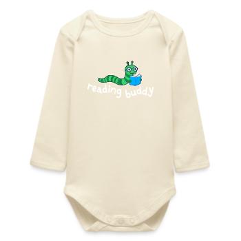 Reading friend Cute bookworm with book - Baby Organic Long-Sleeved Bodysuit - soft Ecru - Front
