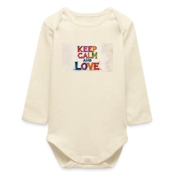 Retro Colorful Keep Calm and Love - Baby Organic Long-Sleeved Bodysuit - soft Ecru - Front