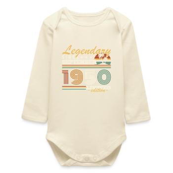 September 1950 Vintage Birthday Gift - Baby Organic Long-Sleeved Bodysuit - soft Ecru - Front