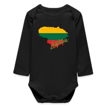 Map of Lithuania, flag of Lithuania - Baby Organic Long-Sleeved Bodysuit - black - Front
