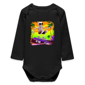 Skeleton Skateboarder - Baby Organic Long-Sleeved Bodysuit - black - Front