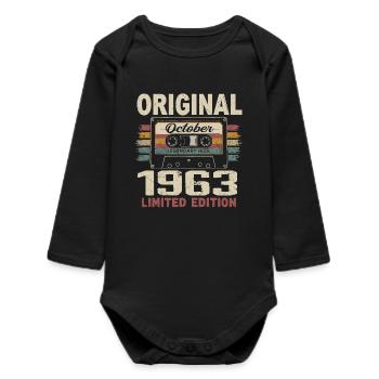 Born in October 1963 | Vintage Gift October 1963 - Baby Organic Long-Sleeved Bodysuit - black - Front