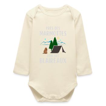 Citation humour marmotte camping  - Body bébé manches longues biologique - écru doux - Devant