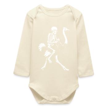 Eerie Skeleton on Flying Ostrich Illustration - Baby Organic Long-Sleeved Bodysuit - soft Ecru - Front