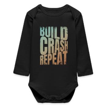 Drohne build crash repeat Spruch - Baby Organic Langarmbody - Schwarz - Vorne