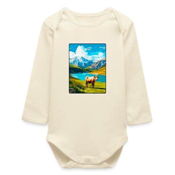 Picos de Europa Spain Travel Poster Cityscape WPA - Baby Organic Long-Sleeved Bodysuit - soft Ecru - Front
