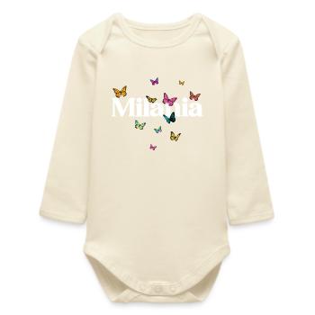 Beau prénom de fille avec des papillons MILANIA - Body bébé manches longues biologique - écru doux - Devant