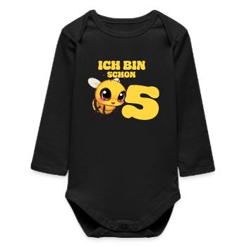 5th Birthday Bee Children's Birthday Party - Baby Organic Long-Sleeved Bodysuit - black - Front