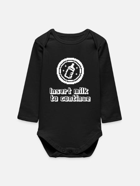 Indsæt mælk for at fortsætte baby - Baby langærmet body i økologisk bomuld - sort