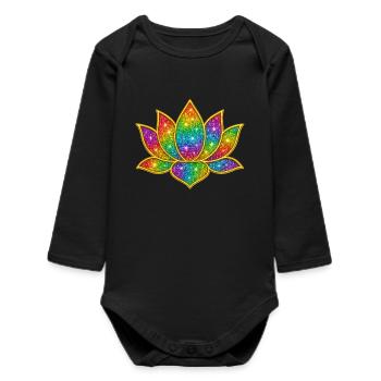 Symbole de lotus à paillettes vibrantes - Body bébé manches longues biologique - noir - Devant
