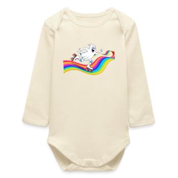 Geist beim Rollschuhlaufen auf Regenbogenbahn - Baby Organic Langarmbody - Natur - Vorne
