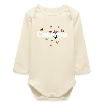 Beau prénom de fille avec des papillons CATARINA - Body bébé manches longues biologique - écru doux - Devant