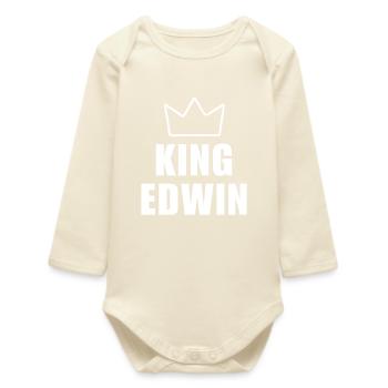 Edwin Name mit Buchstabe E - King Crown Shirt - Baby Organic Langarmbody - Natur - Vorne
