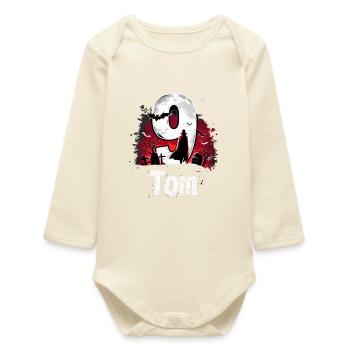 Halloween Scary Ghost Night Design - Baby Organic Long-Sleeved Bodysuit - soft Ecru - Front