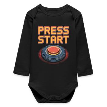 Press Start Retro Gaming Pixel Arcade Button - Baby Organic Langarmbody - Schwarz - Vorne
