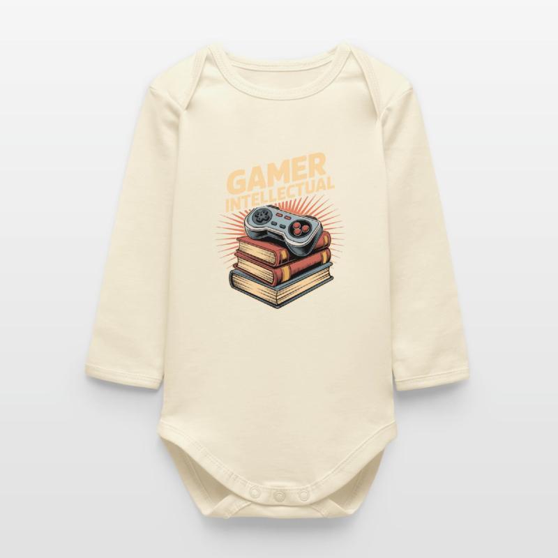 Gamer Intellectual Controller Book Stack Baby Organic Long-Sleeved Bodysuit