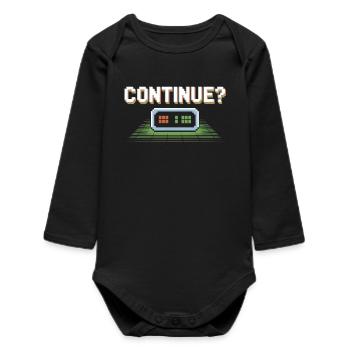 Continue Retro Gamer Pixel 8 Bit Arcade Screen - Baby Organic Long-Sleeved Bodysuit - black - Front