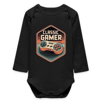 Classic Gamer Retro Controller Badge - Baby Organic Long-Sleeved Bodysuit - black - Front
