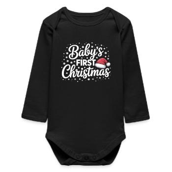 Premier lettrage de Noël de bébé avec chapeau de Père Noël - Body bébé manches longues biologique - noir - Devant