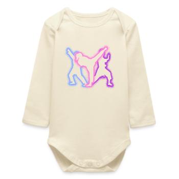 Taekwondo Martial Arts Silhouettes Girls Karate - Baby Organic Long-Sleeved Bodysuit - soft Ecru - Front
