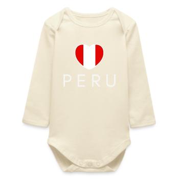 Heart with Peru flag, Peruvian pride - Baby Organic Long-Sleeved Bodysuit - soft Ecru - Front