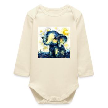 Süßer blauer Elefant im Van-Gogh-Stil - Baby Organic Langarmbody - Natur - Vorne