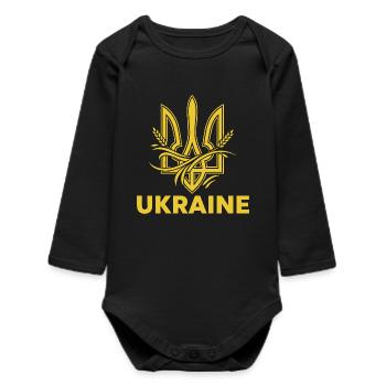 Ukrainian Trident with Wheat Motif - Baby Organic Long-Sleeved Bodysuit - black - Front