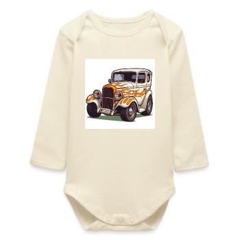 Vintage Hot Rod Car - Baby Organic Long-Sleeved Bodysuit - soft Ecru - Front