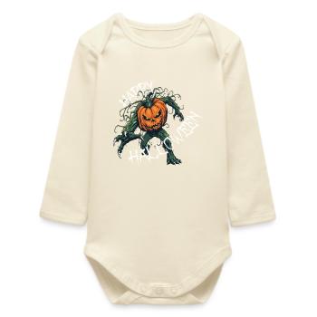 Halloween Kürbismonster, Happy Halloween - Baby Organic Langarmbody - Natur - Vorne