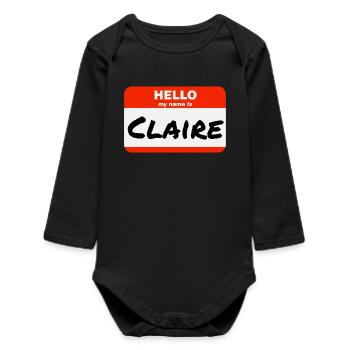 Bonjour, je m’appelle Claire Étiquette Nom Étiquette - Body bébé manches longues biologique - noir - Devant