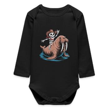 Skelettcowboy auf Walross - Baby Organic Langarmbody - Schwarz - Vorne