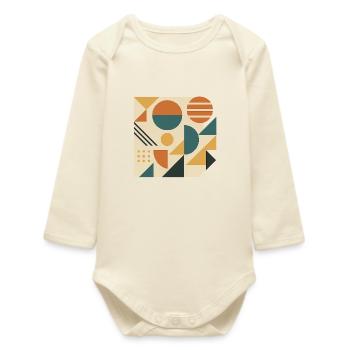Geometric Color Tiles Pattern - Baby Organic Long-Sleeved Bodysuit - soft Ecru - Front