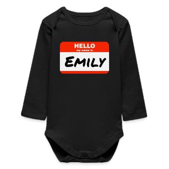 Bonjour, je m’appelle Emily Étiquette Nom Tag - Body bébé manches longues biologique - noir - Devant