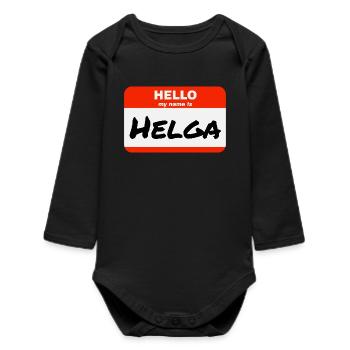 Bonjour, je m’appelle Helga Étiquette Nom Tag - Body bébé manches longues biologique - noir - Devant