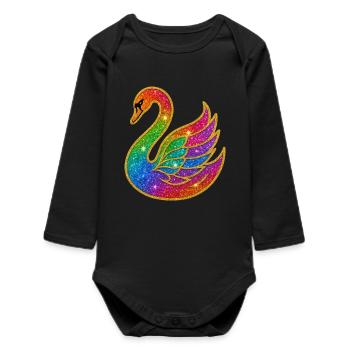 Rainbow Glitter Swan Mother - Baby Organic Long-Sleeved Bodysuit - black - Front