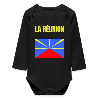 T-shirt drapeau La Réunion volcan - Body bébé manches longues biologique - noir - Devant