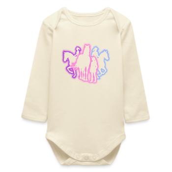 Horse Riding Rider Equestrian Silhouettes Horses - Baby Organic Long-Sleeved Bodysuit - soft Ecru - Front
