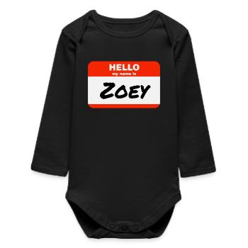 Bonjour, je m’appelle Zoey Étiquette Nom Étiquette - Body bébé manches longues biologique - noir - Devant