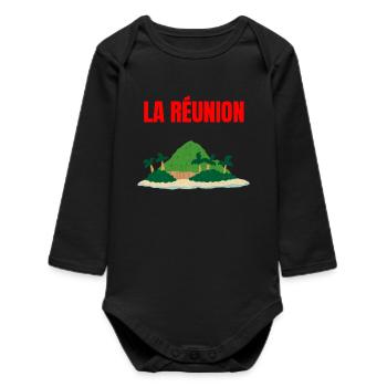 T-shirt île La Réunion tropicale - Body bébé manches longues biologique - noir - Devant
