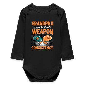 Grandpa Secret Pickleball Racket Tennis Sports - Baby Organic Long-Sleeved Bodysuit - black - Front