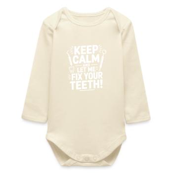 Funny Dentist Hygienist Dental Team Design  - Baby Organic Long-Sleeved Bodysuit - soft Ecru - Front