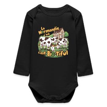 Normandy is Bio-tiful Humorous Gift - Baby Organic Long-Sleeved Bodysuit - black - Front