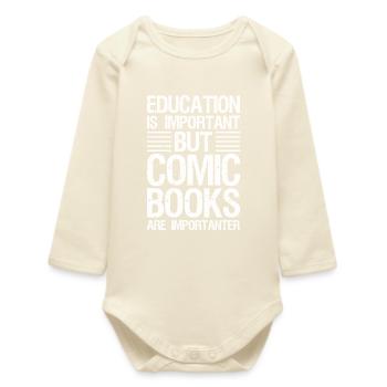 Cool Comic Book Art For Men Women Comic Book - Baby Organic Long-Sleeved Bodysuit - soft Ecru - Front