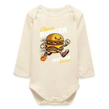 Animated Sprint Cheeseburger - Baby Organic Long-Sleeved Bodysuit - soft Ecru - Front