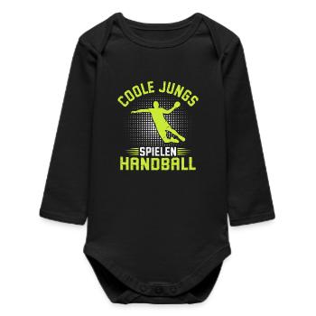Garçons cool jouant au handball joueurs de handball - Body bébé manches longues biologique - noir - Devant