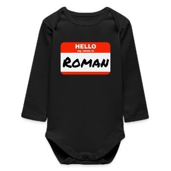 Bonjour, mon nom est romain Étiquette Étiquette - Body bébé manches longues biologique - noir - Devant