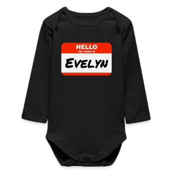 Bonjour, je m’appelle Evelyn Étiquette Nom Étiquette - Body bébé manches longues biologique - noir - Devant
